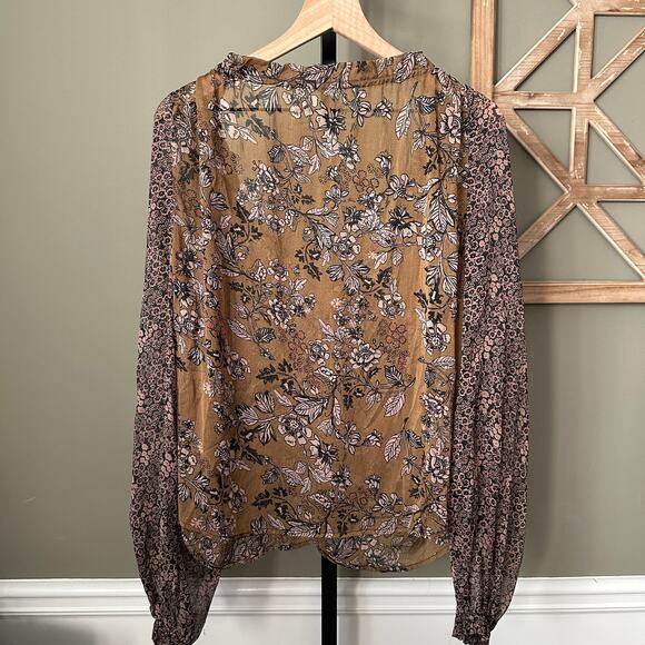 Free People Hendrix Floral Split Neck Tassel Ties Blouse Boho Tunic Size S - Picture 6 of 6